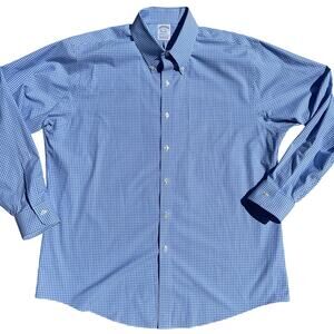 Brooks Brothers Regent Fit light blue small check men's  dress shirt size 17-34